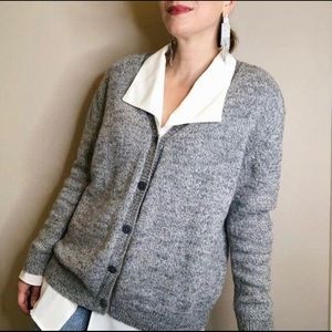 MUJI marled grey wool blend boyfriend cardigan M L